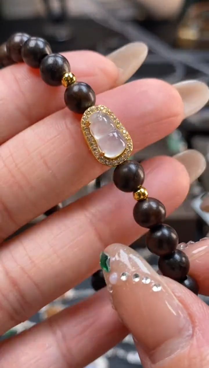 颈饰银S925镶嵌翡翠净货18015