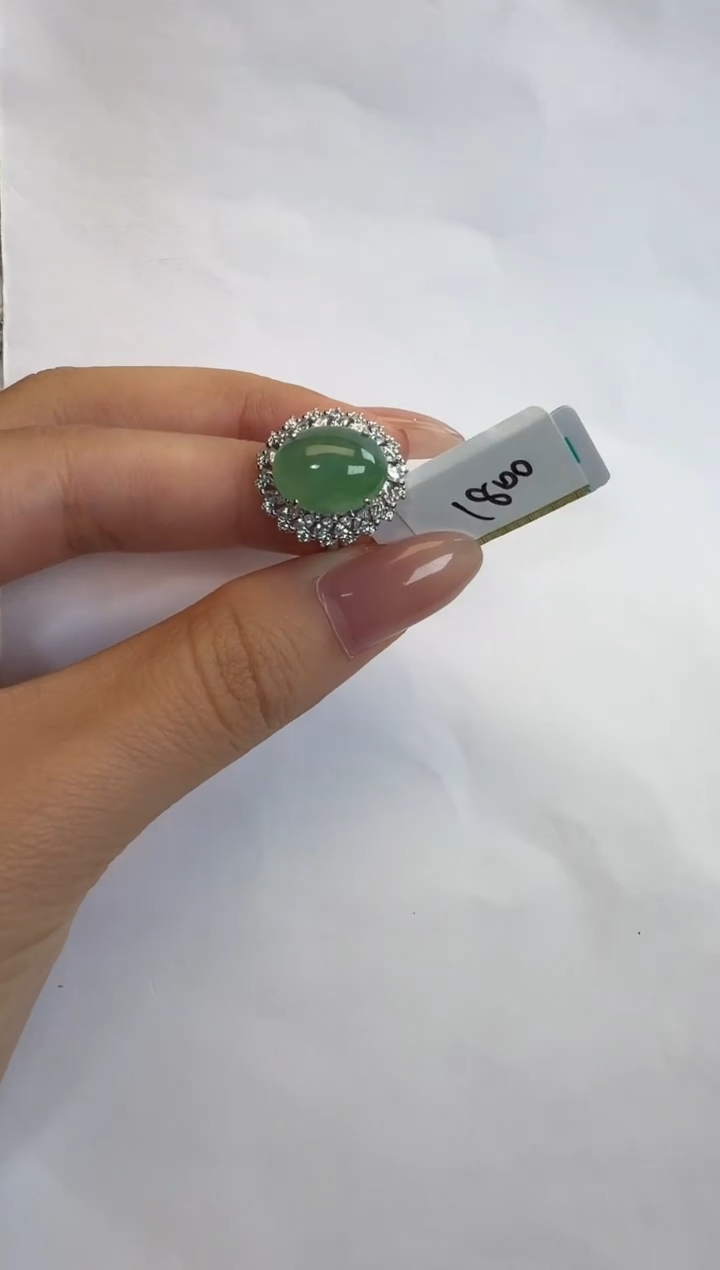银S925镶嵌戒指翡翠通体925银镶缅甸A货翡翠戒指23677