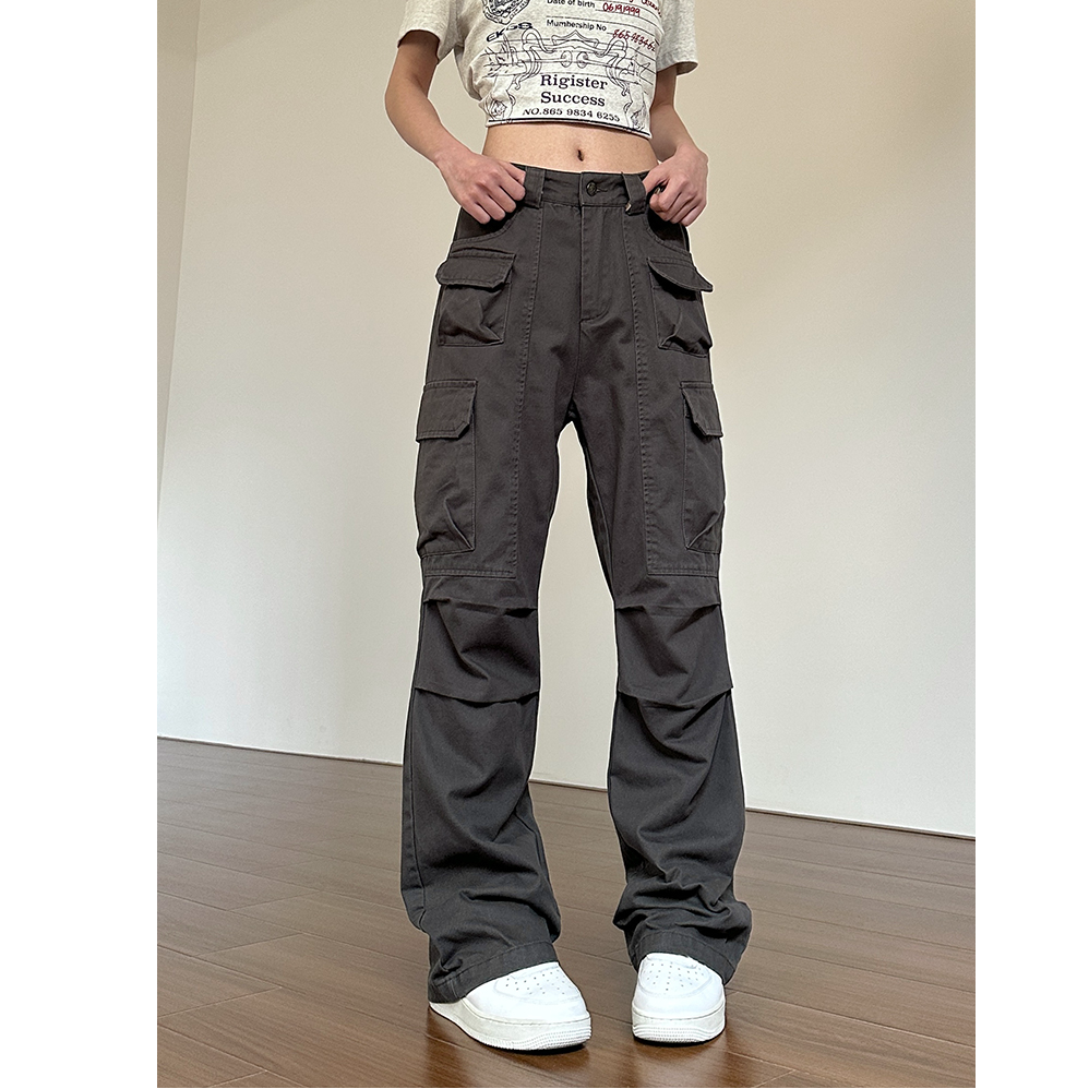 夏季美式复古多口袋工装裤直筒修身百搭显瘦休闲裤街头长裤女