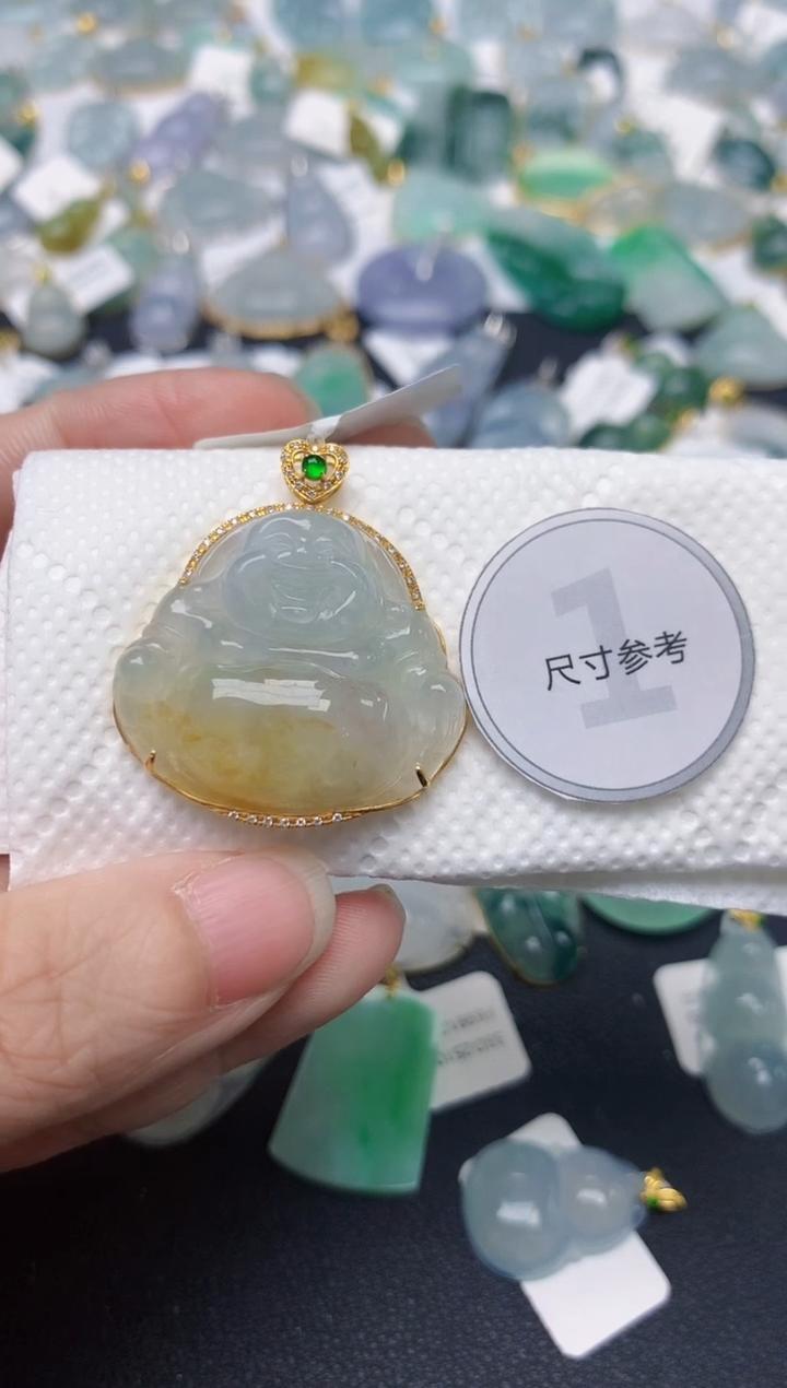 颈饰18K金镶嵌翡翠天然缅甸A货翡翠