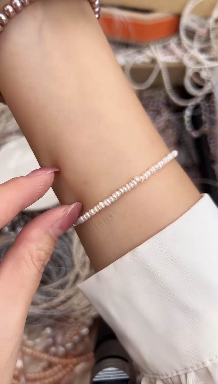 未镶嵌福利淡水珍珠无核*强光珍珠手链3/4mm（多样性发一）