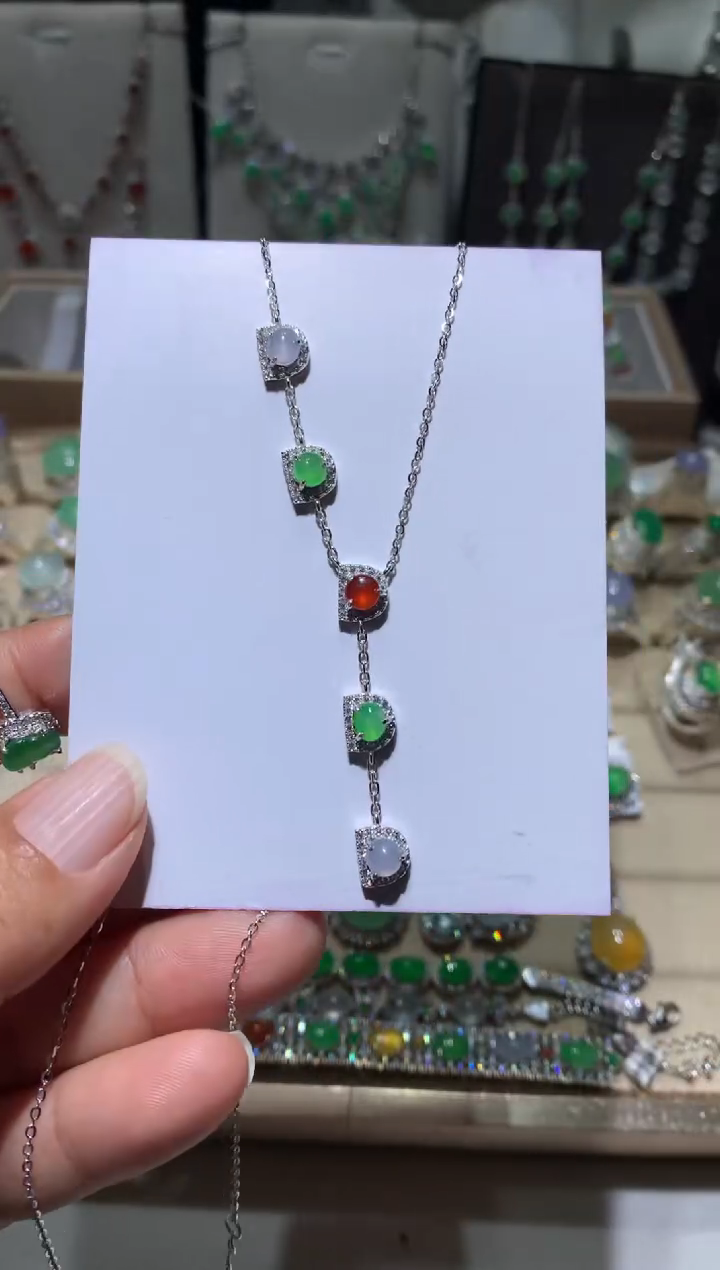 银S925镶嵌翡翠耳饰项链