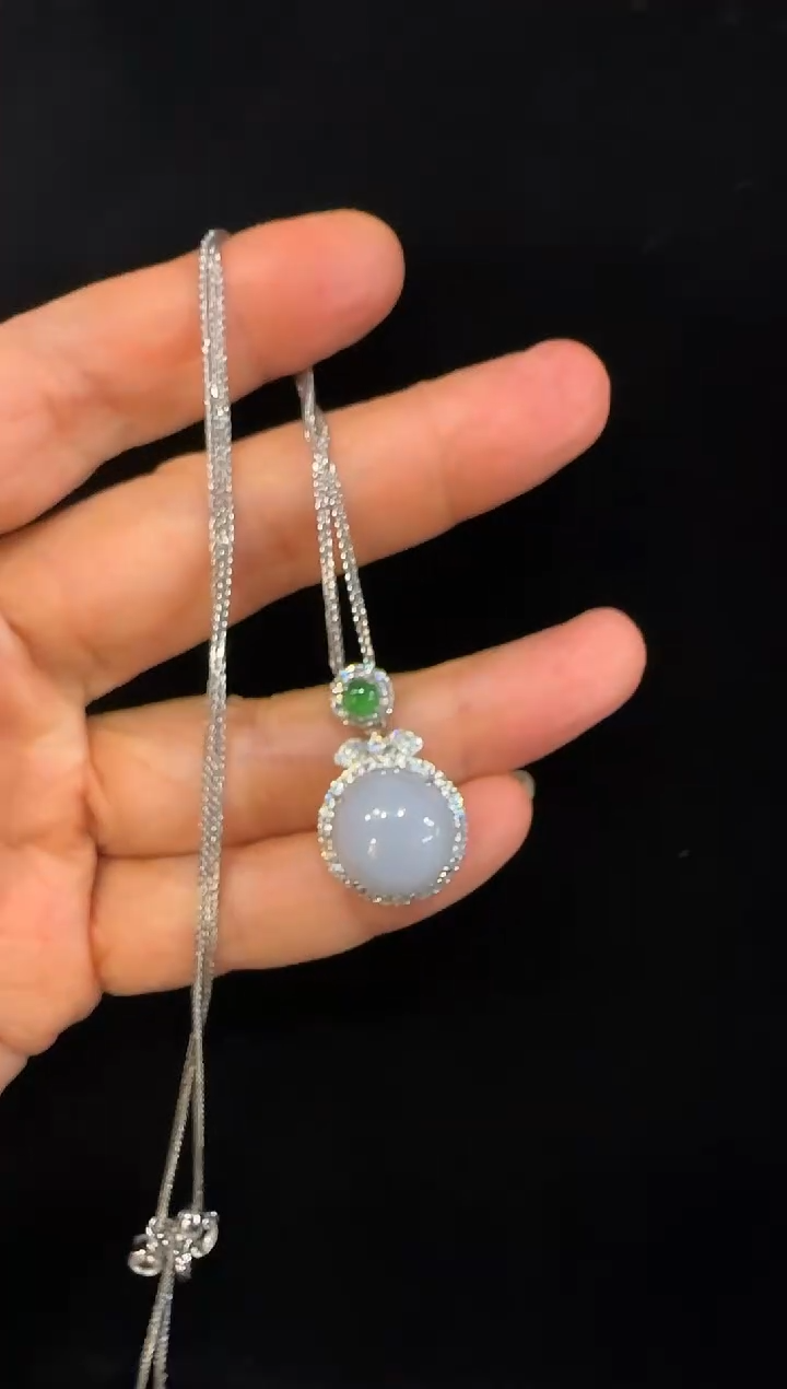 颈饰银S925镶嵌翡翠国风