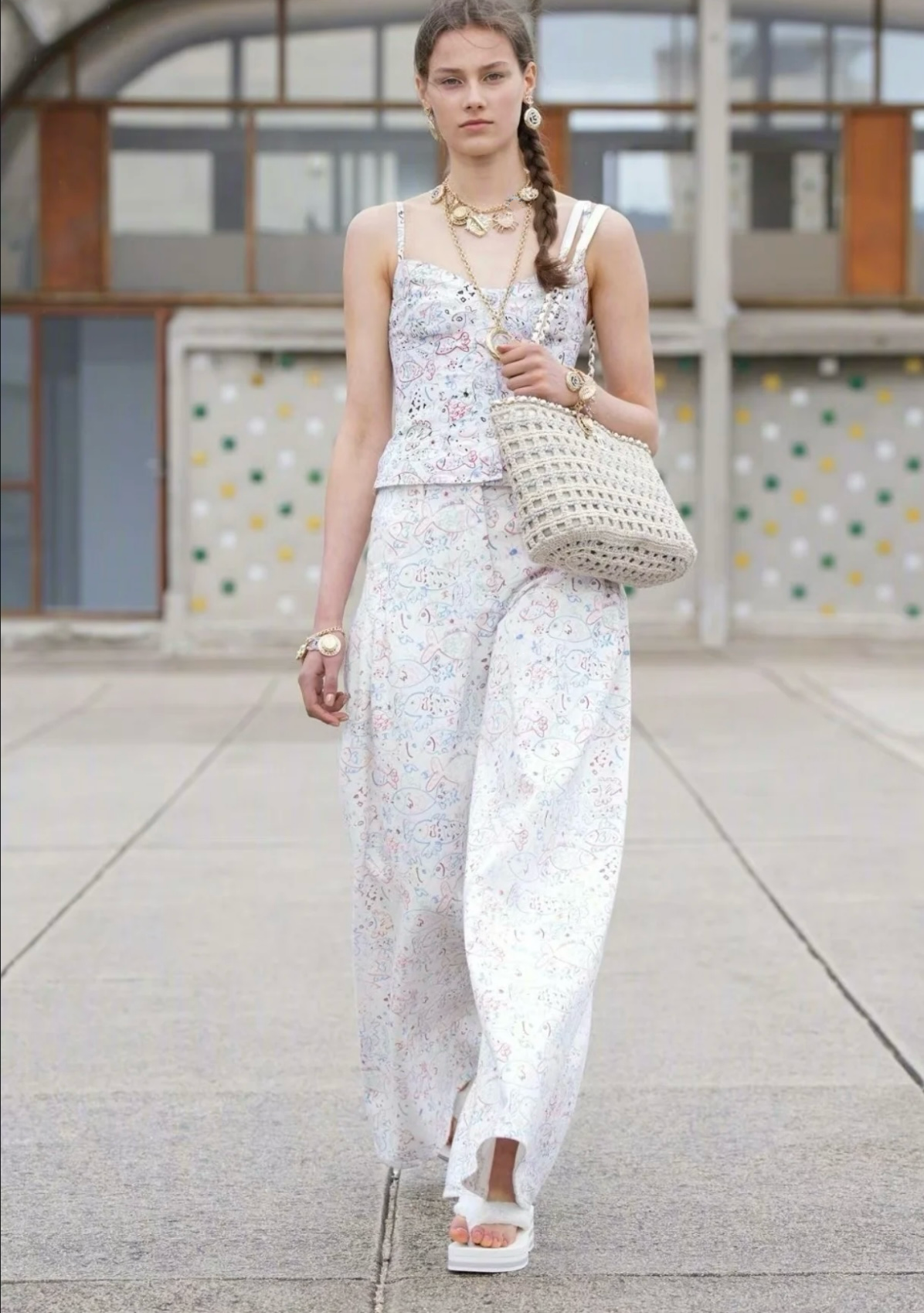 【南油精品】24彩绘小鱼印花宽松阔腿牛仔裤 YZ24K00988