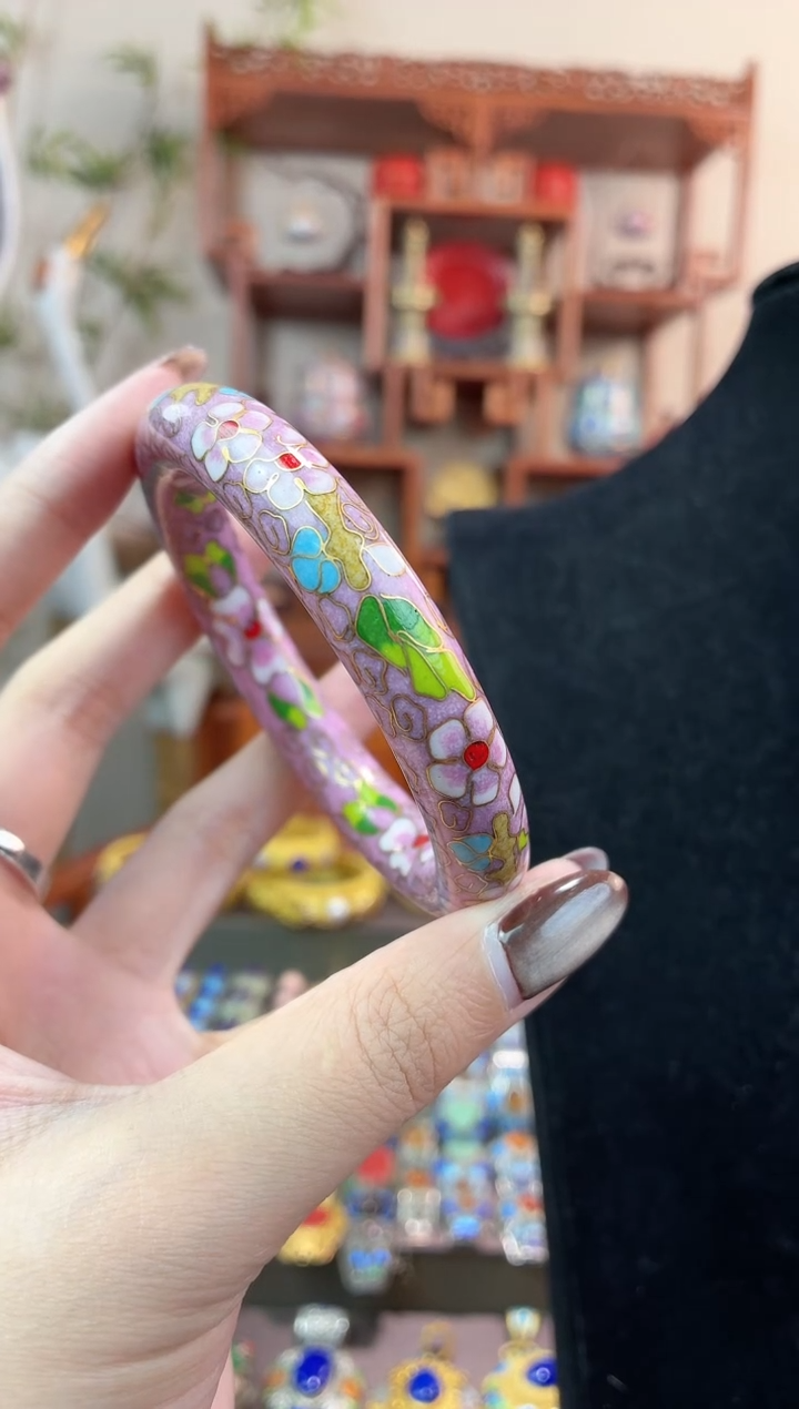 非遗手工景泰蓝镯子粉色