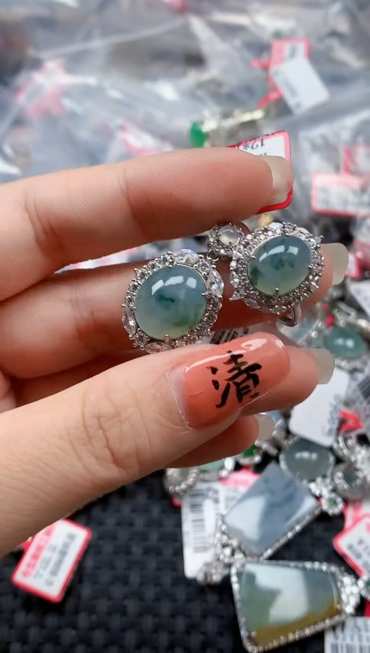 银S925镶嵌戒指翡翠天然A货缅甸翡翠