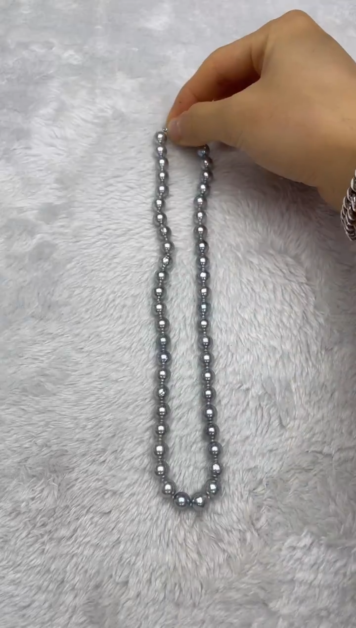 项链银S925镶嵌海水珍珠AK真多麻8-8.5mm