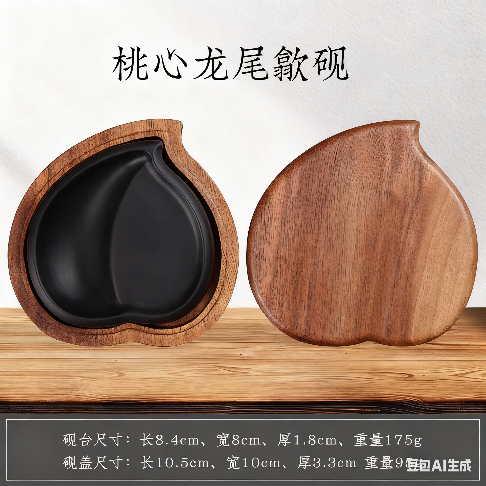 桃心带盖火锅砚台书法小楷毛笔墨盒墨海研墨磨墨池盘龙尾歙砚洮砚