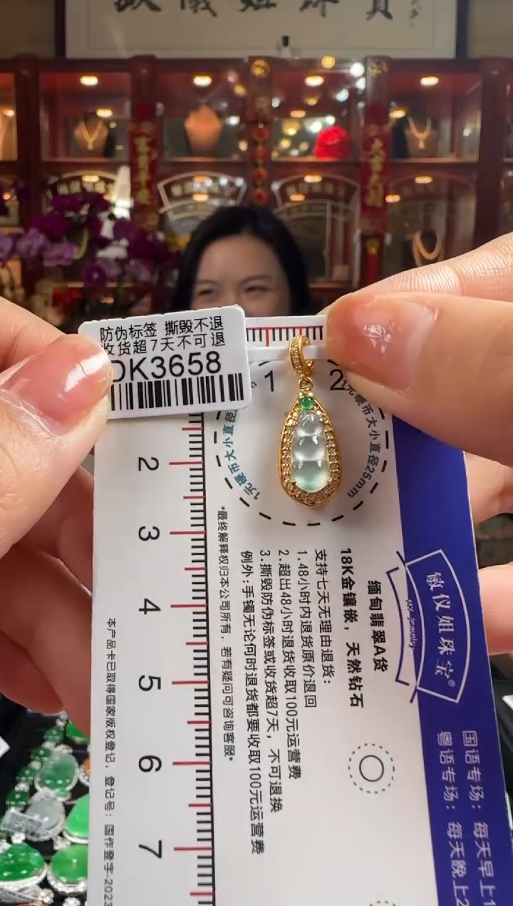 【闪购商品】翡翠颈饰18K金镶嵌DK3658冰豆豆（活动扣头)