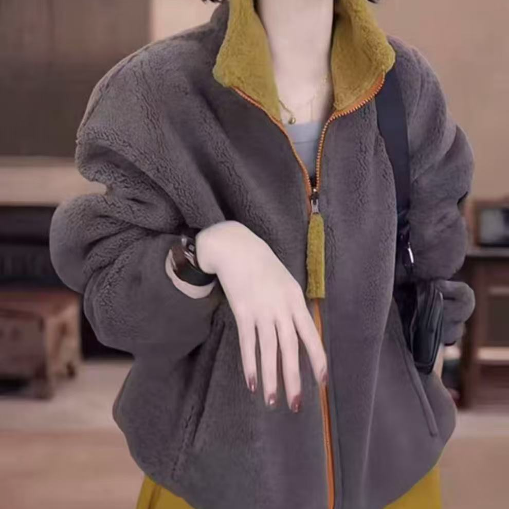 休闲保暖加绒加厚时尚百搭短外套加厚冬季上衣宽松女士中年妈妈装