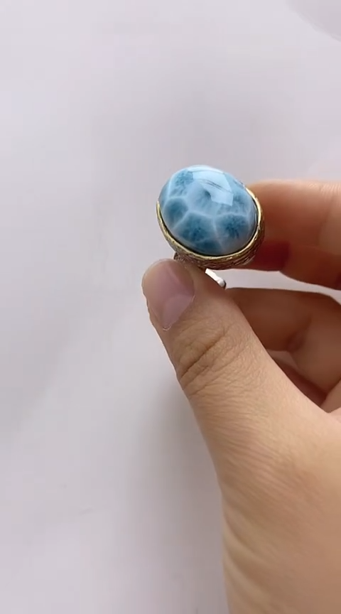 【闪购商品】针钠钙石（海纹石）戒指银S925镶嵌海纹石戒指