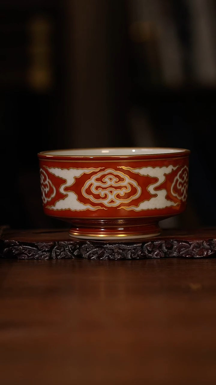 【闪购商品】杯宣之堂暗刻矾红四合云鹿纹单杯