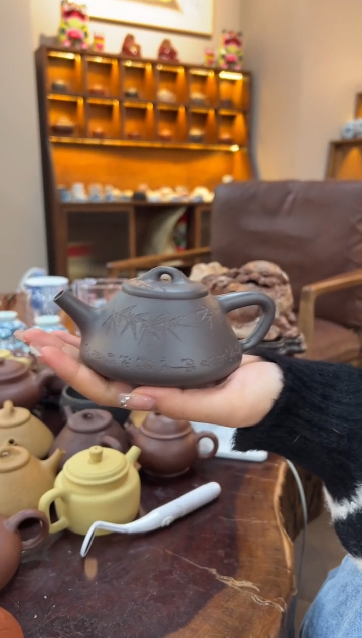 【闪购商品】紫砂茶壶【头哥手工壶】子冶石瓢天青泥刻绘