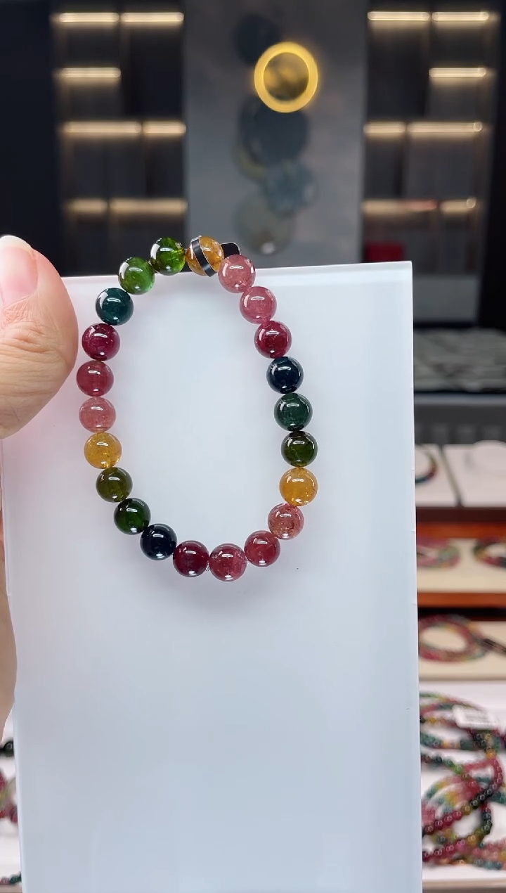 未镶嵌老矿碧玺单圈手串8mm+碧玺（多样性发一条）Q