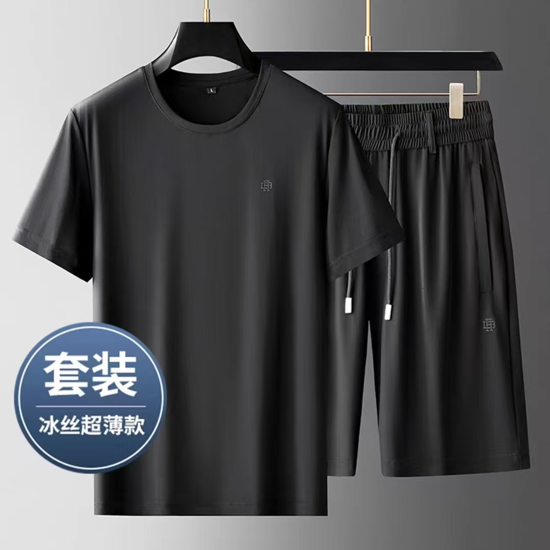 【艾萱萱】212款夏季男士冰丝运动套装  图片与实物不符上约67裤54