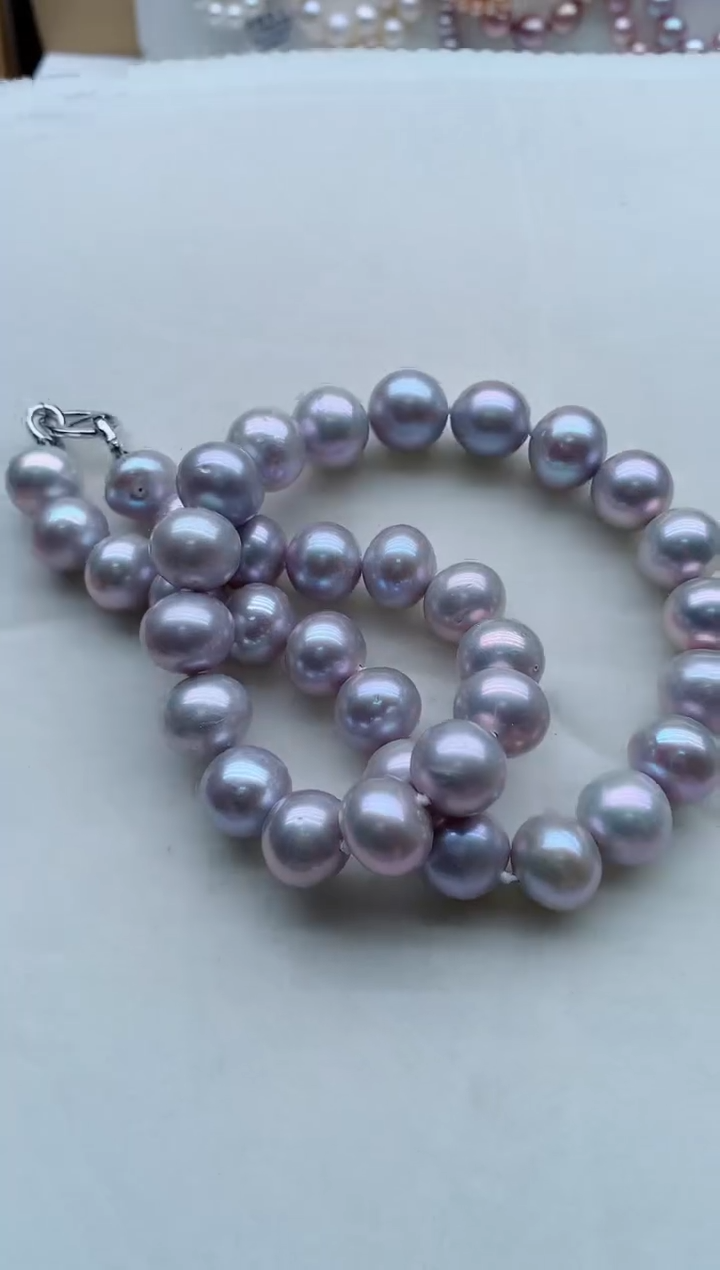 淡水珍珠银S925镶嵌项链，非无暇