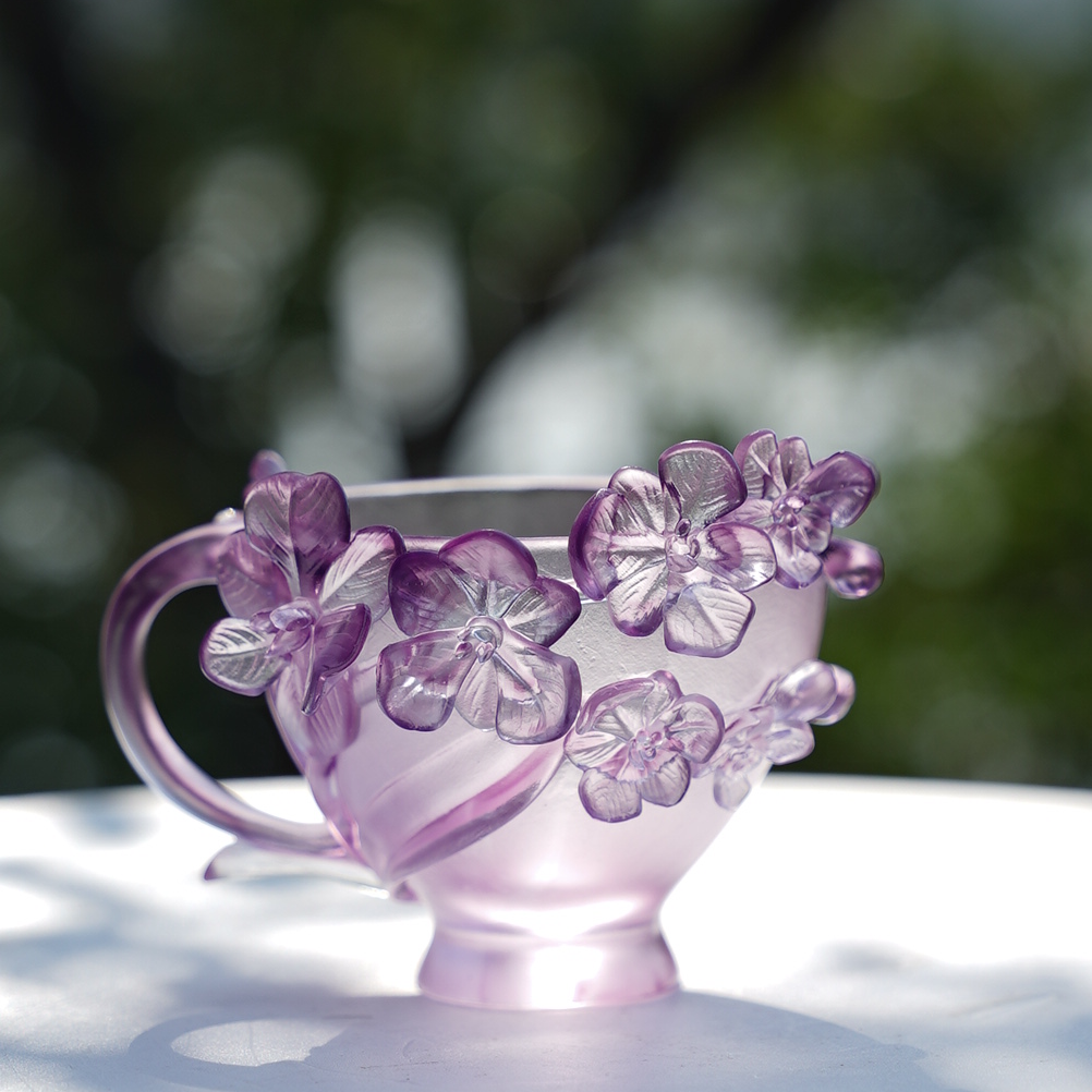 仓一艺术空间【酱紫咖啡杯】茶室茶桌中式禅茶水晶琉璃艺术摆件