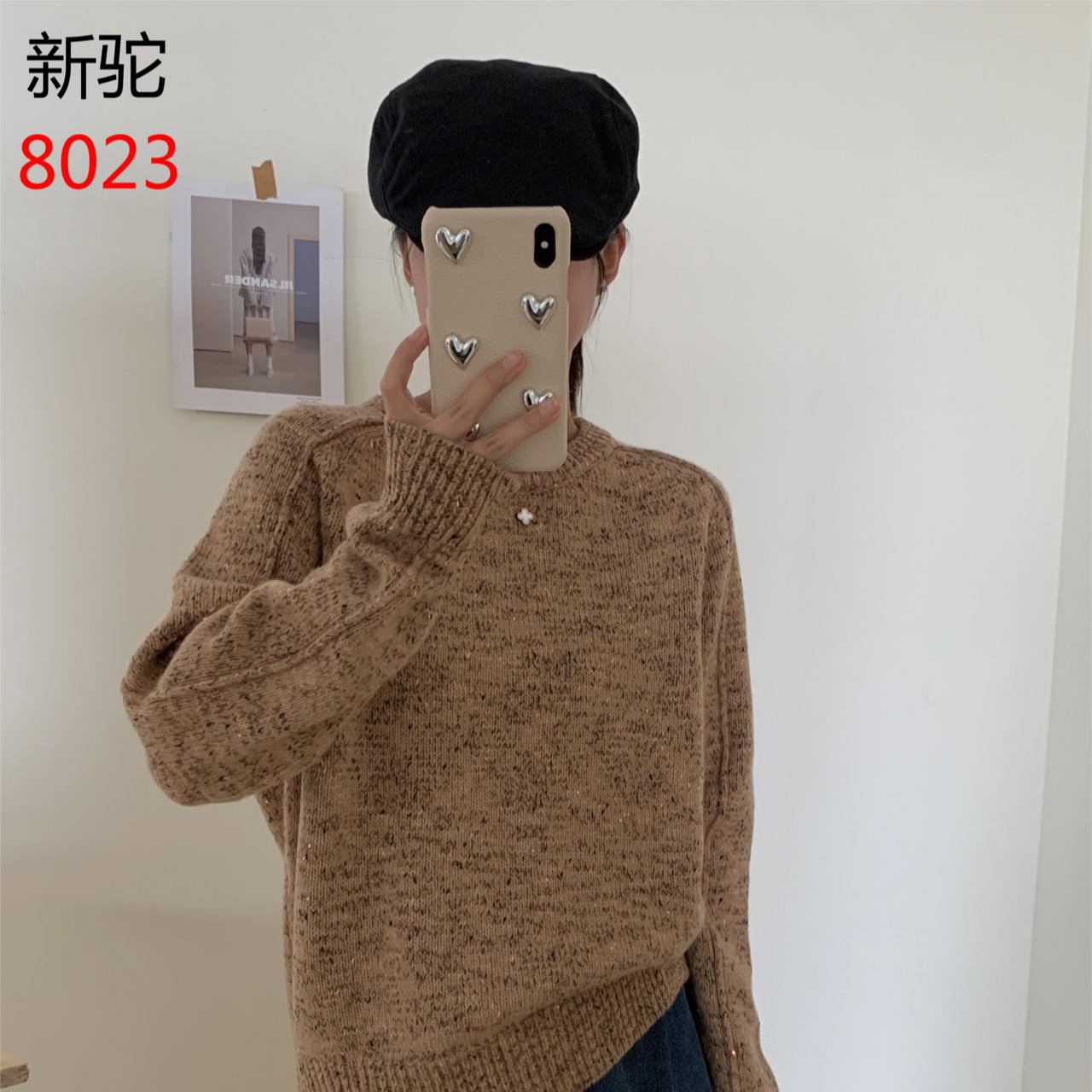 秋冬新款珠片加厚圆领宽松时尚百搭羊毛衫韩版慵懒风休闲