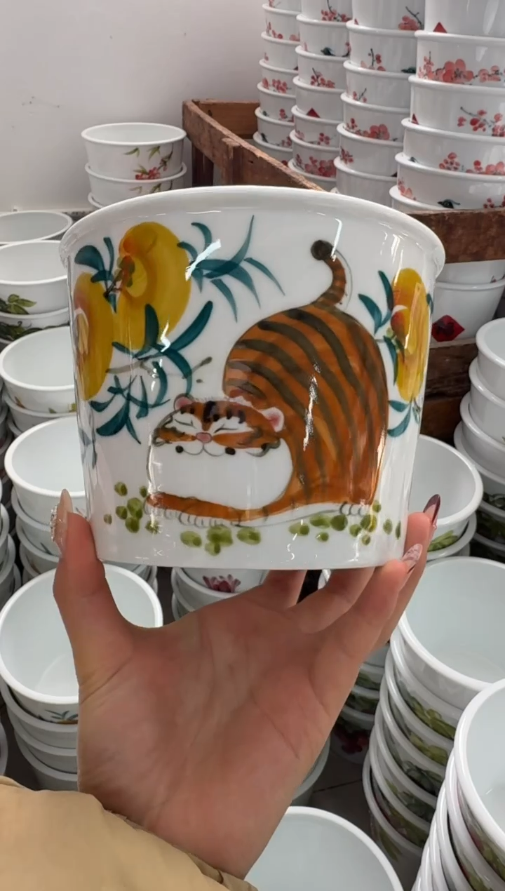 瓷片景德镇高温陶瓷食品级手绘釉中彩-大号泡面桶