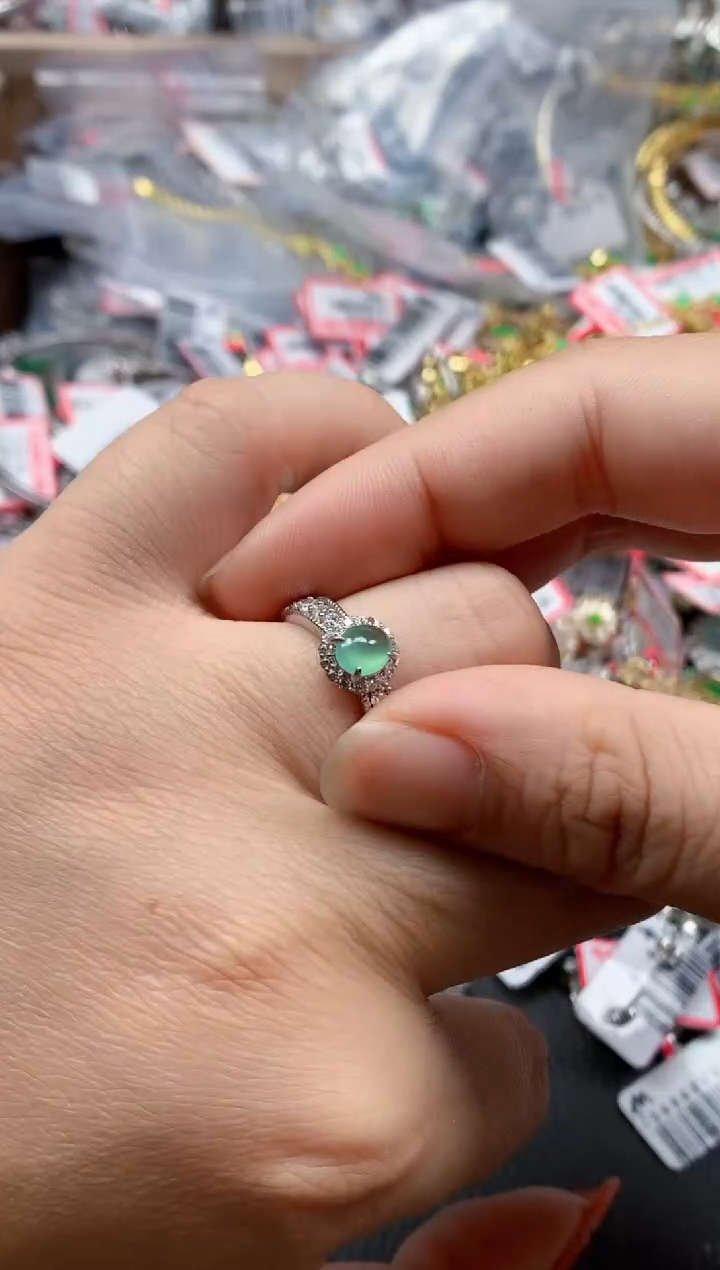 银S925镶嵌戒指翡翠天然A货缅甸翡翠