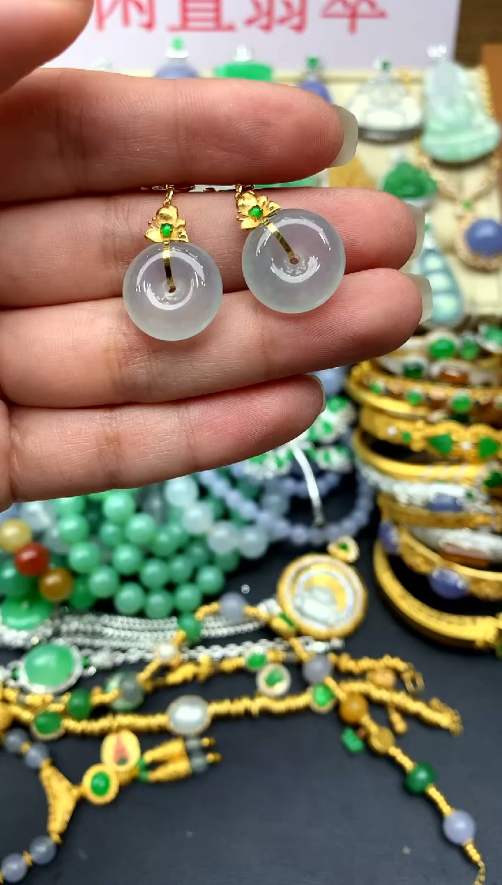 翡翠18K金镶嵌耳饰245-中国好珍宝