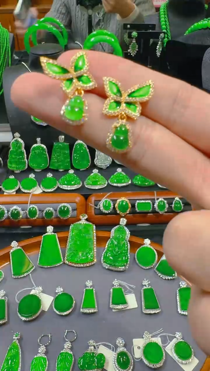 翡翠银S925镶嵌耳饰天然a货翡翠