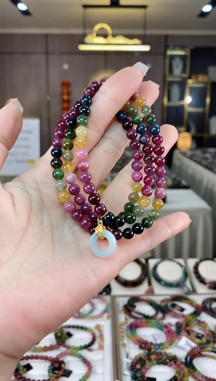 【闪购商品】碧玺三圈手串6mm+未镶嵌（多样性发一条）hon