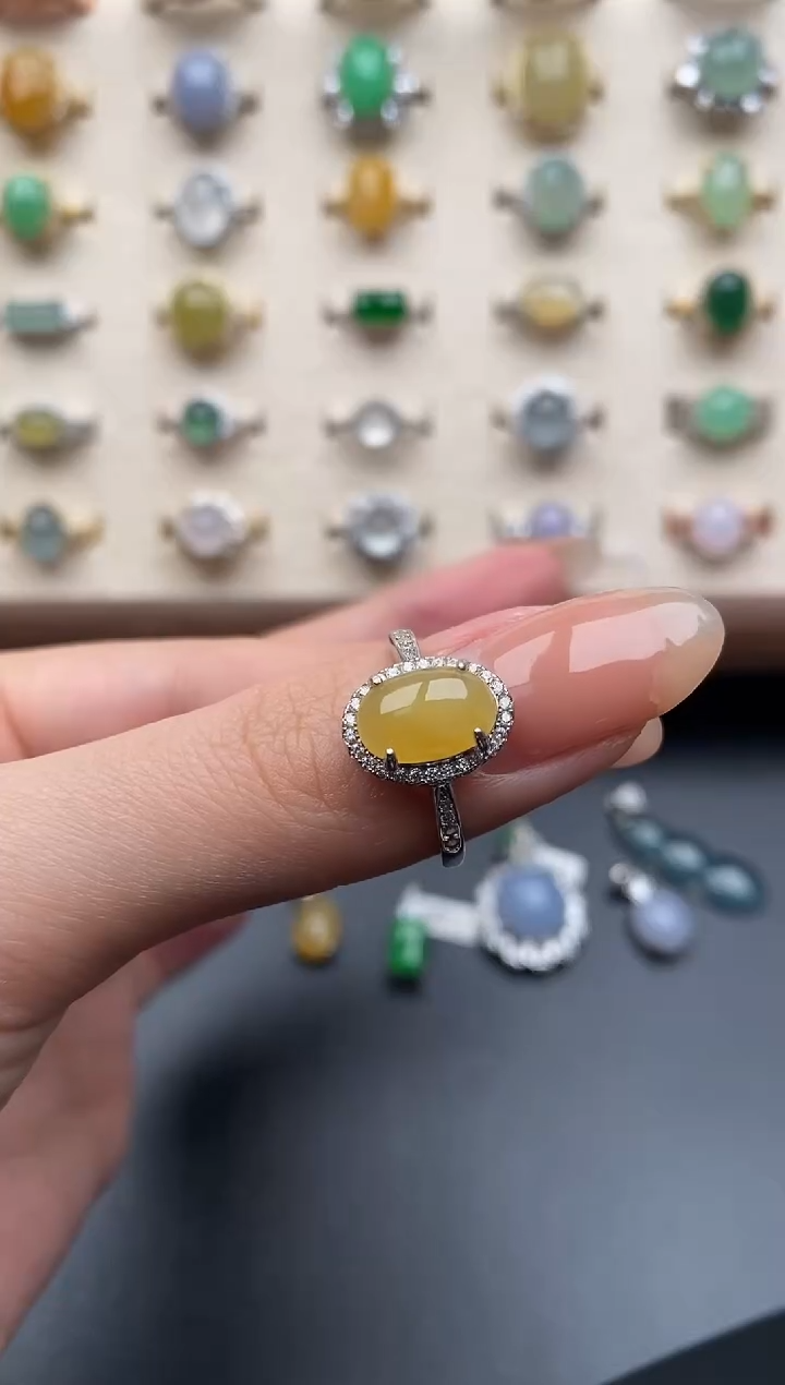 银S925镶嵌戒指翡翠一物一证一礼盒