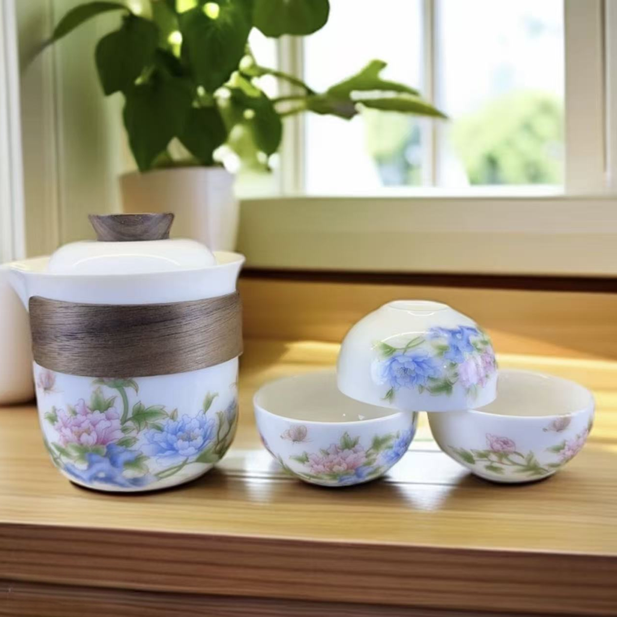 蝶恋花 万花一壶三杯户外便携式家用旅行茶具   121