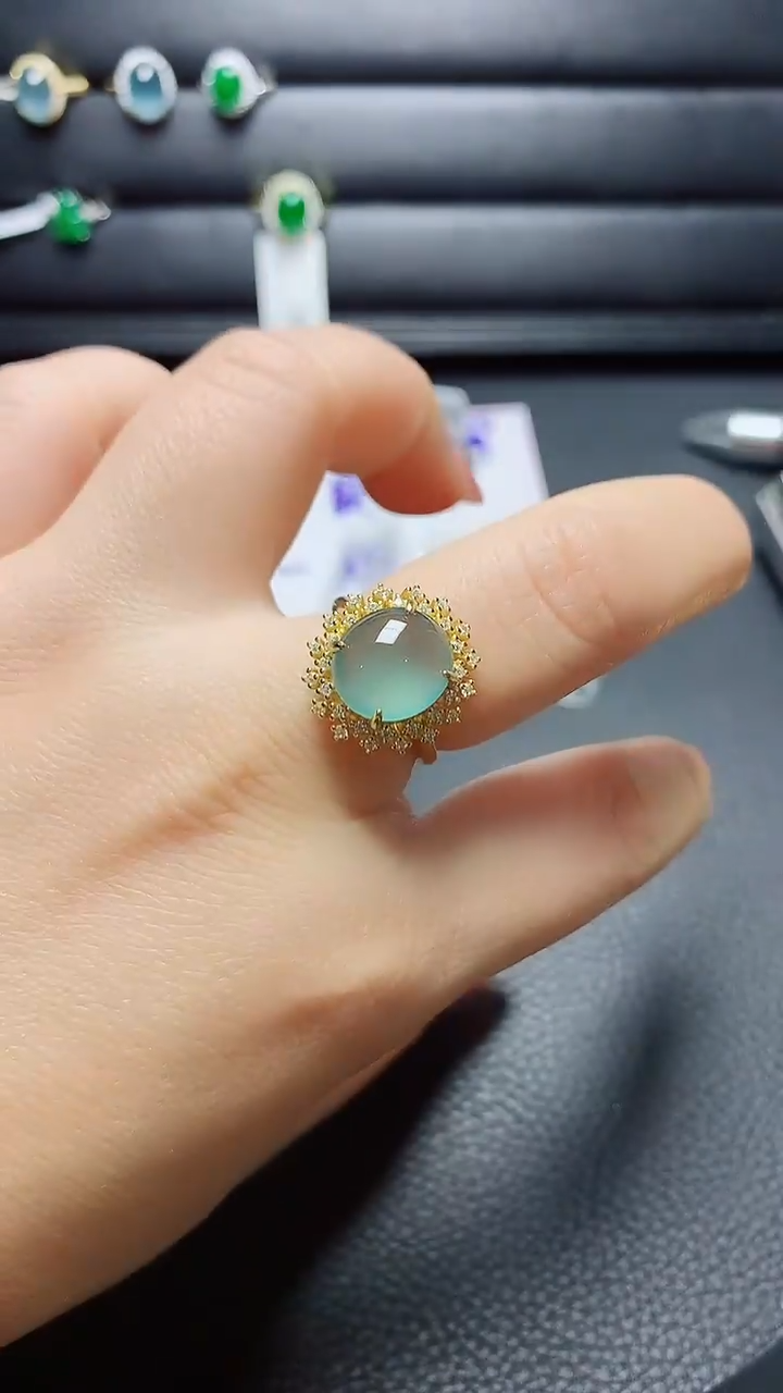 银S925镶嵌戒指翡翠天然翡翠A货s925银镶