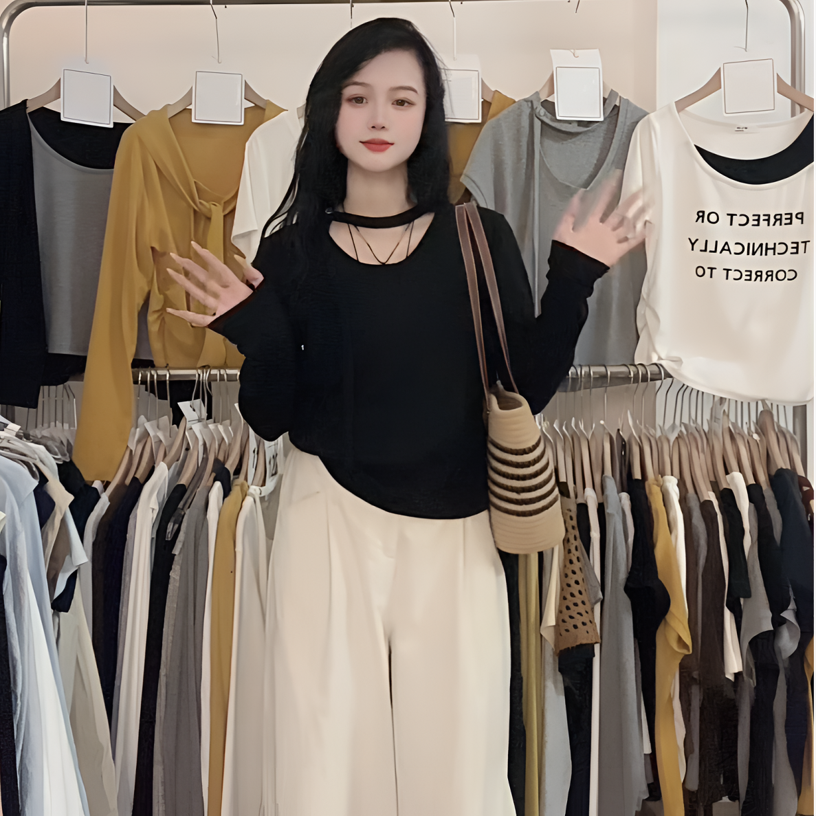 【甜酱子】早秋新款设计感挂脖飘带上衣百搭时尚小众炸街高级感女装