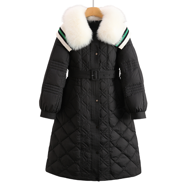 F8234-【蔓】领菱格中长款羽绒服#XMN58Y004