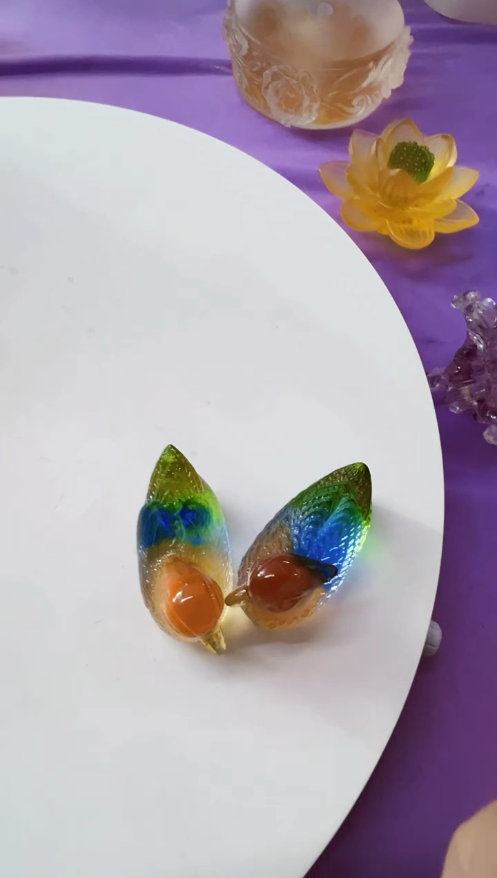 手工艺品琉璃古法琉璃鸳鸯摆件