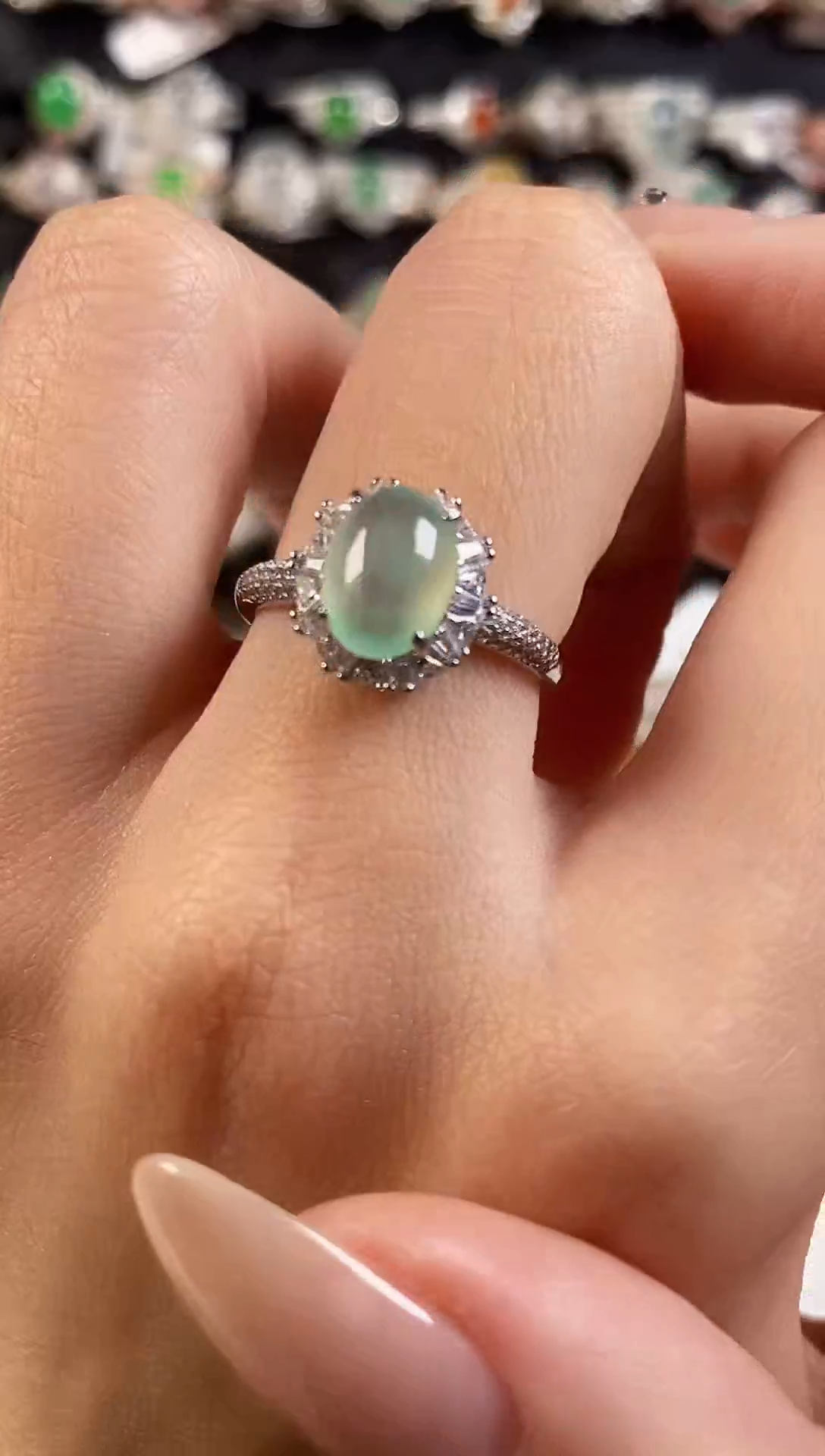 银S925镶嵌戒指翡翠天然A货翡翠138