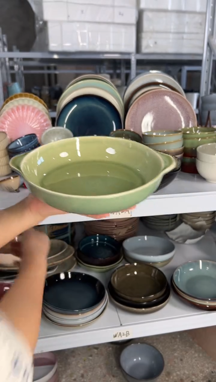 陶瓷外贸尾货瑕疵满20包邮X G1A双耳深盘