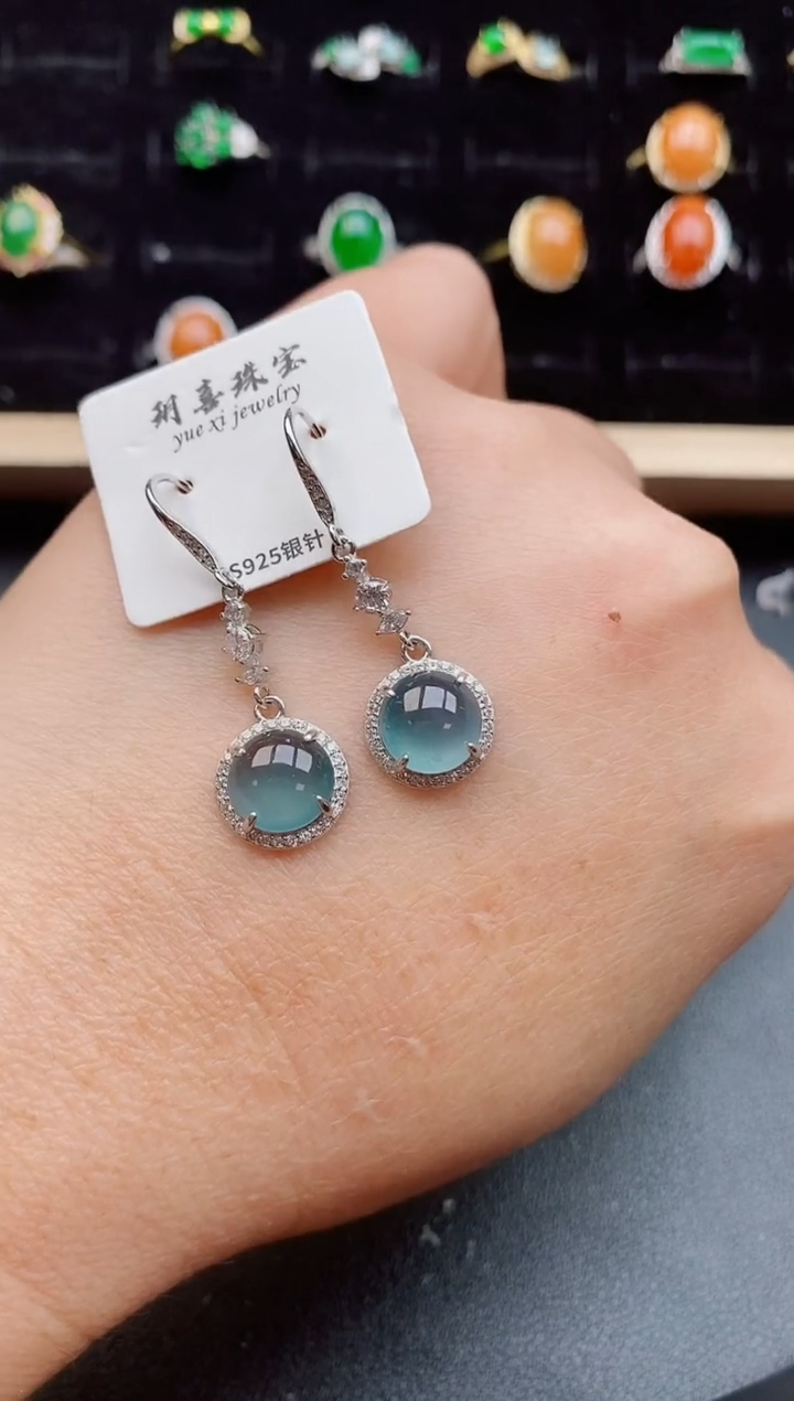 【闪购商品】翡翠耳饰银S925镶嵌12121