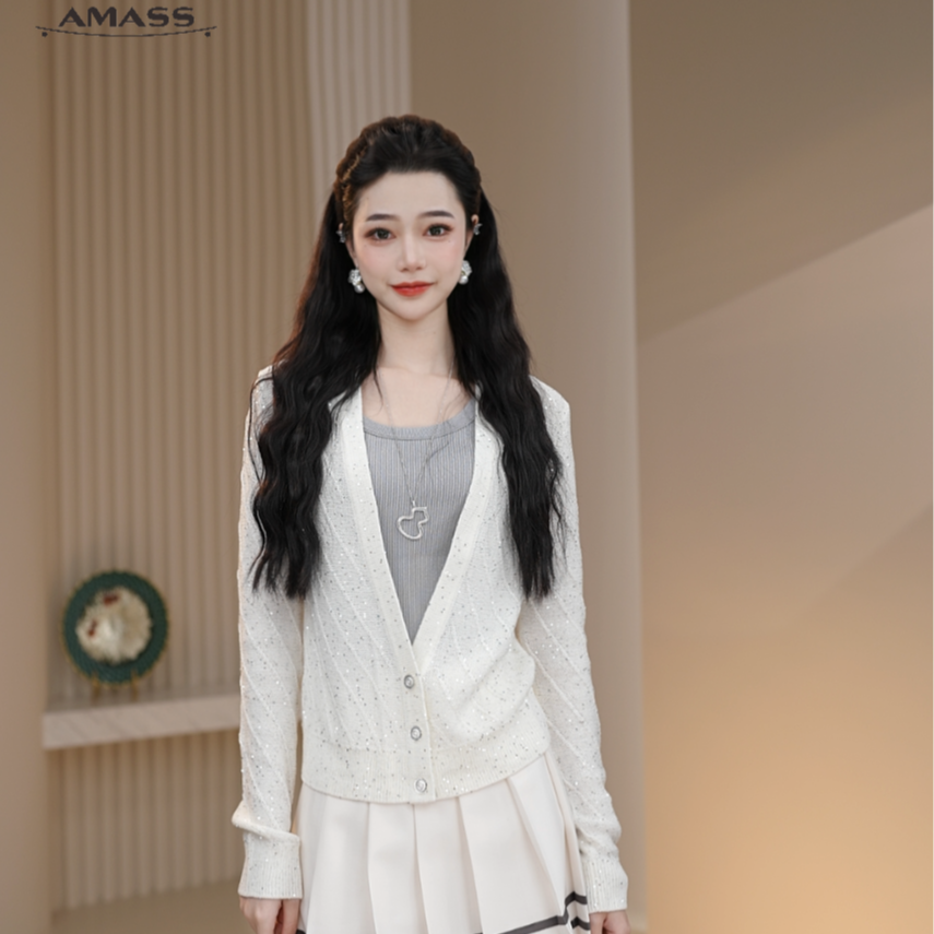 AMASS/阿玛施 新款细闪针织衫开衫百搭松弛优雅慵懒风长袖548087