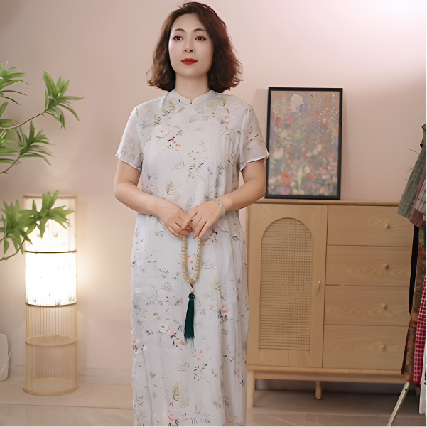 麻天下【翠影摇春】2026新款原创印花新中式斜襟春夏季苎麻改良旗袍