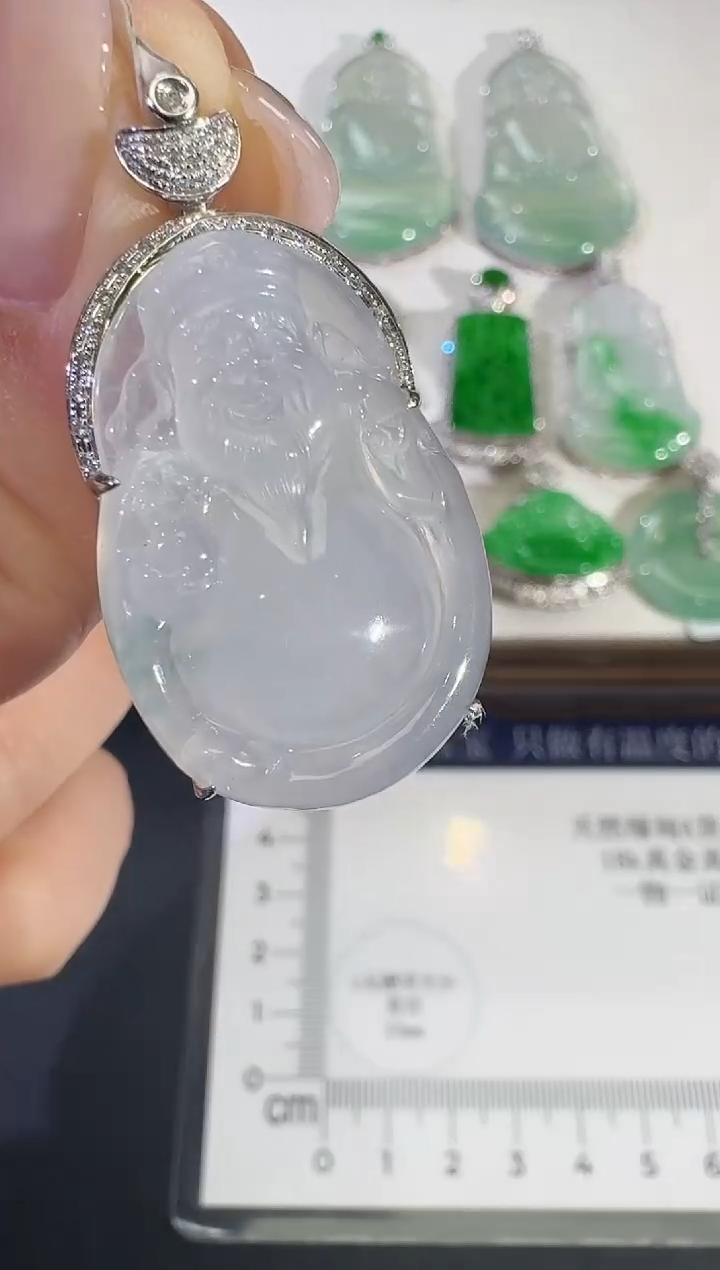 吊坠(不含链)18K金镶嵌翡翠【源头工厂】钻石镶嵌