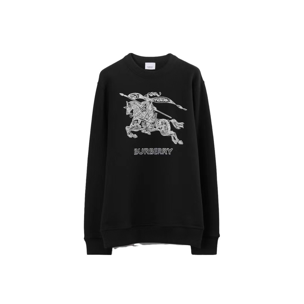 Burberry博柏利 SS23 Logo字母刺绣套头卫衣男女同款黑色80727771