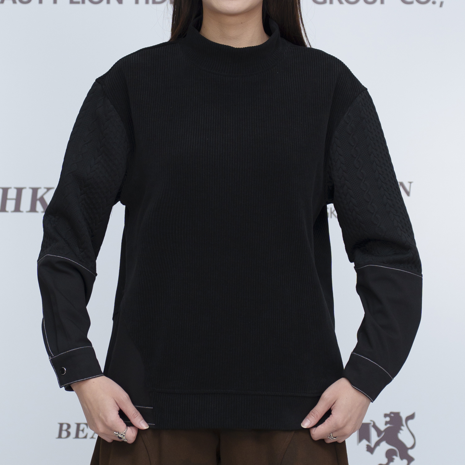 2025H·K美狮潮牌春秋时尚暗黑港风百搭拼接套头卫衣