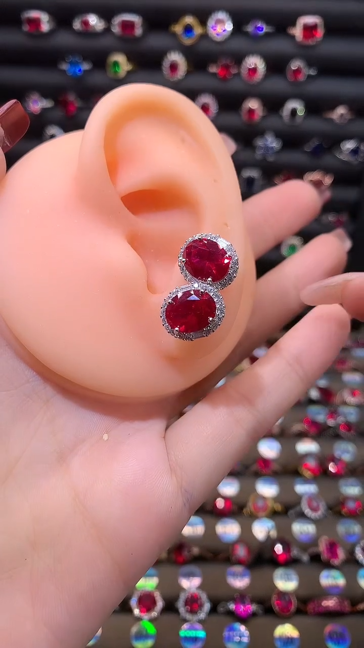 【闪购商品】红宝石耳饰银S925镶嵌8.10