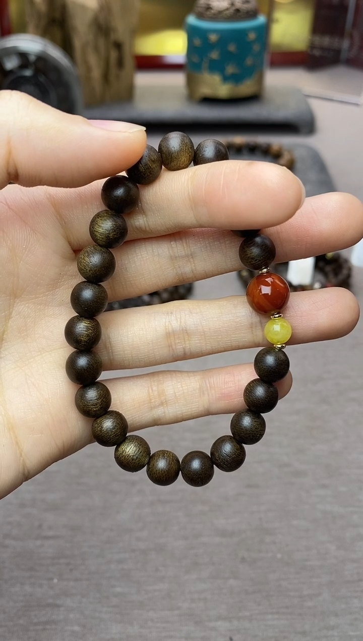 【闪购商品】沉香手串越南顺化玉化紫棋楠08 沉水单圈+配饰