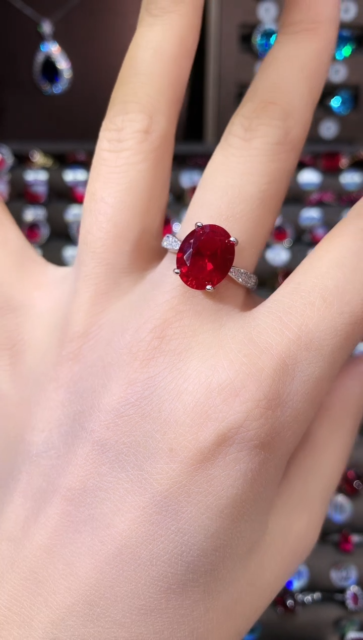 无925银鸽血红色戒指