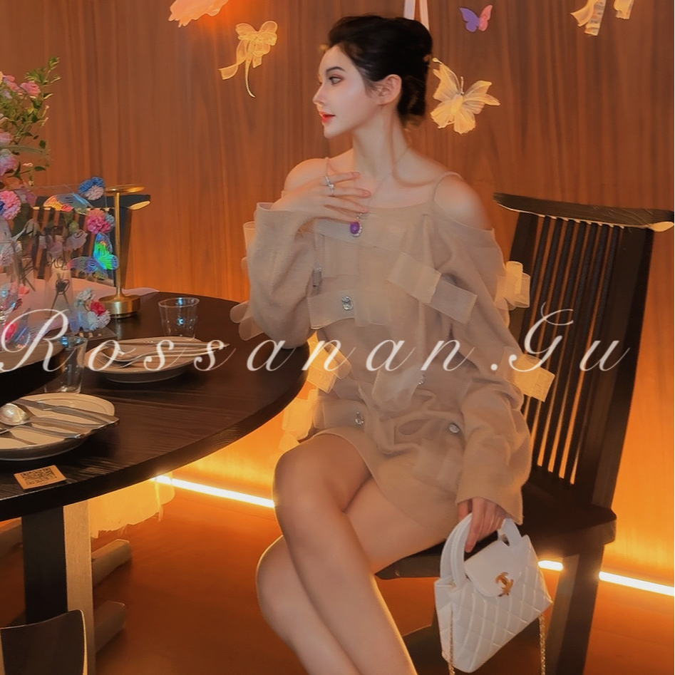 ROSAN【初次相遇】高级工坊重工水晶澳州美丽奴羊毛千金蝴蝶结外套