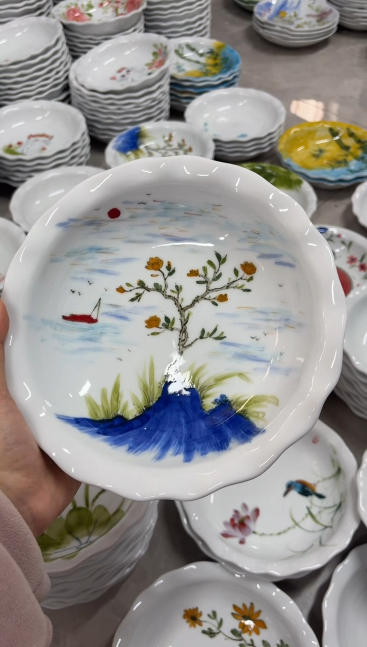 瓷片景德镇高温陶瓷食品级手绘釉中彩-如意盘