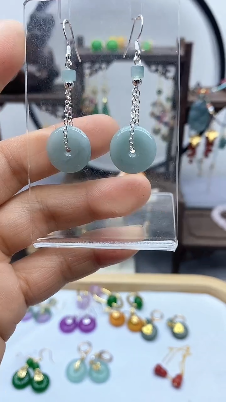 翡翠银S925镶嵌耳饰306翡翠