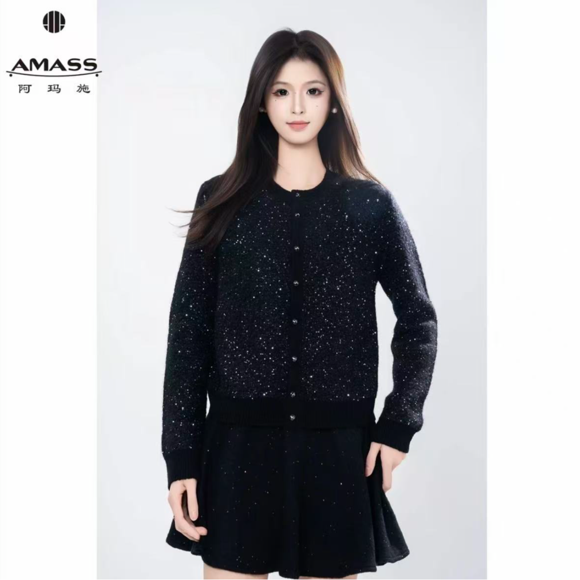 AMASS/阿玛施早秋新款保暖毛衣气质简约百搭圆领针织开衫548046