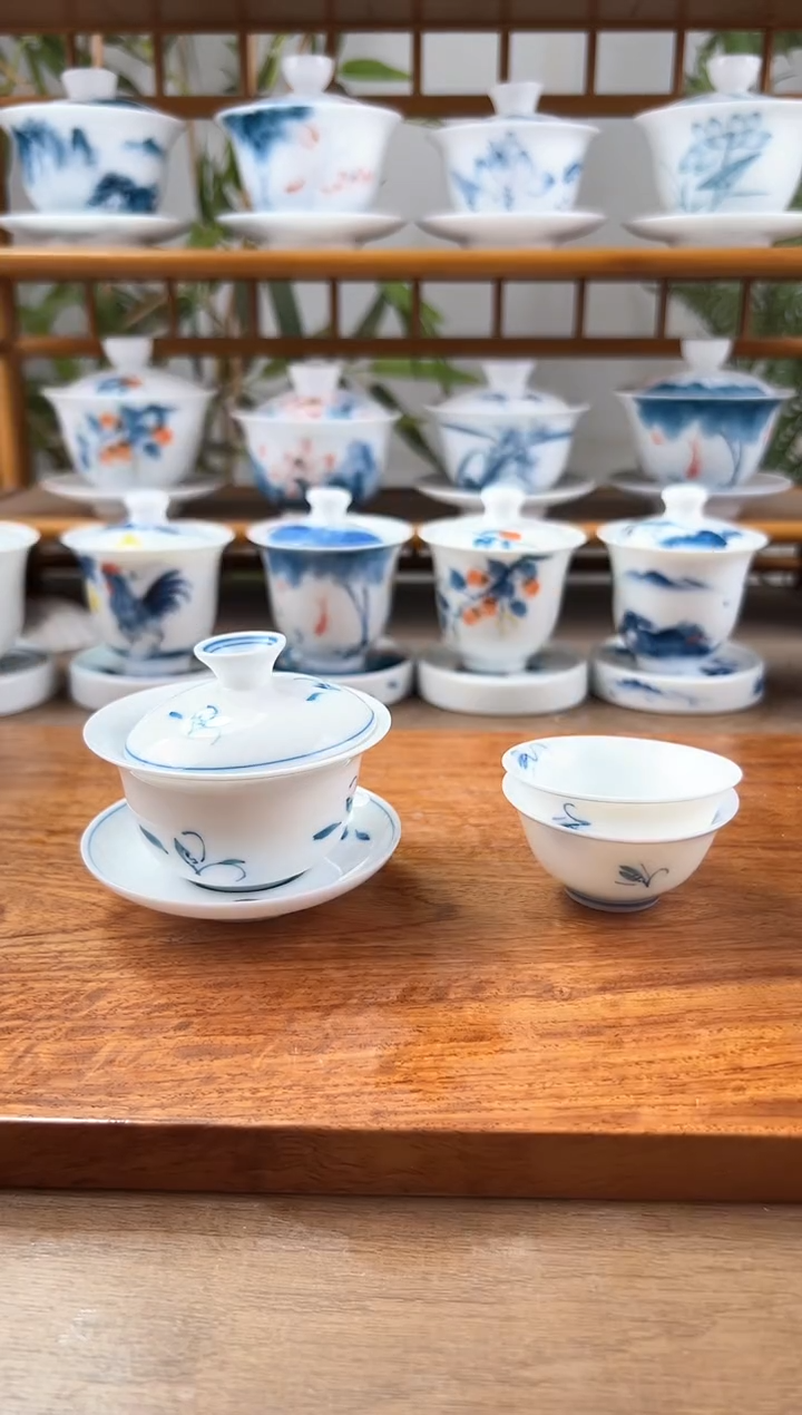 全品玉兰花80ml三才盖碗+小玉兰2个
