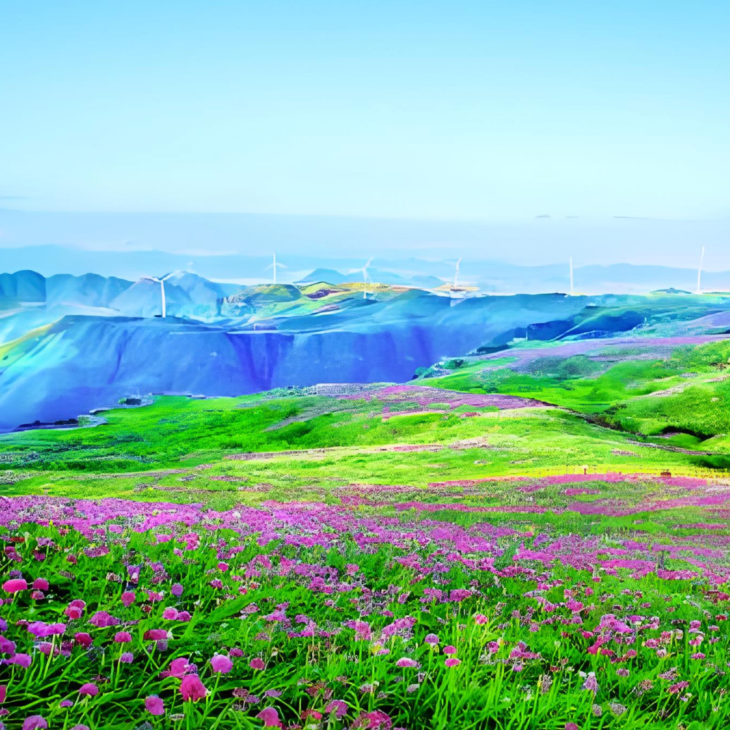 真实大草原风景 鸟语花香蓝天白云优美如画四季如春拼图